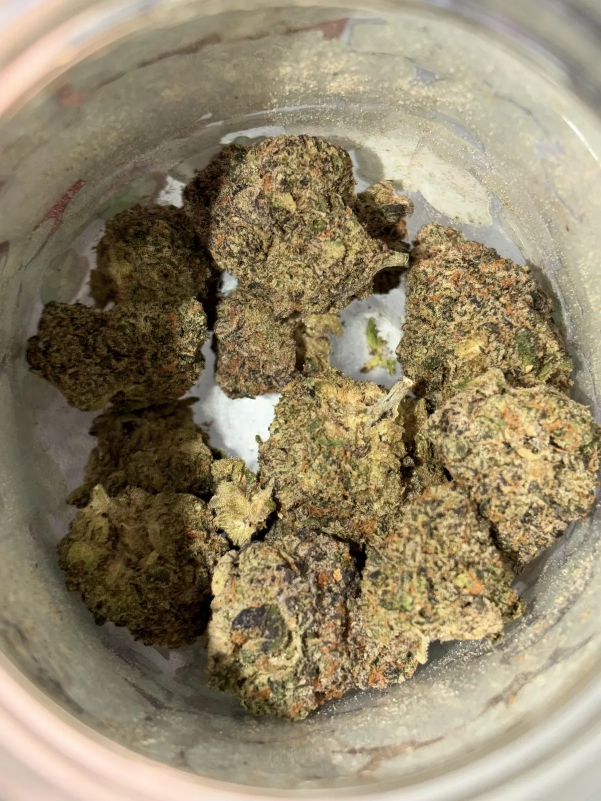 Close-up of premium cannabis buds with trichomes in a jar, typical of Chiclana De La Frontera social clubs.