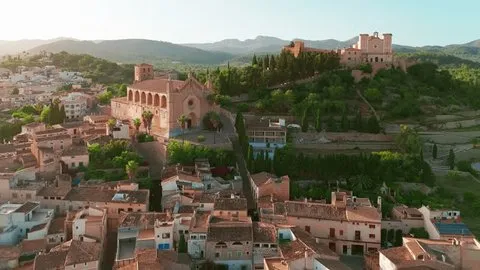 Aerial view of Artà, Mallorca, Spain, with its historic church and castle-fortress, a destination for Artacannabisclubs.